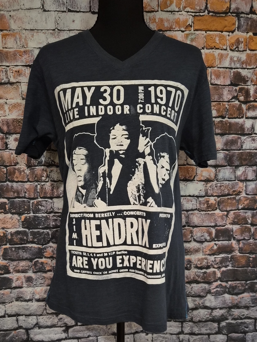 Jimi Hendrix Black Graphic V-Neck Concert Tee